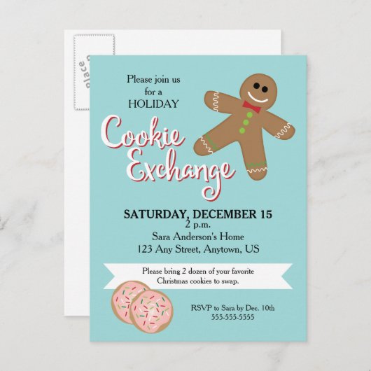 Gingerbread Man, Kerst Cookie Exchange Party Uitnodiging Briefkaart (Voorkant / Achterkant)