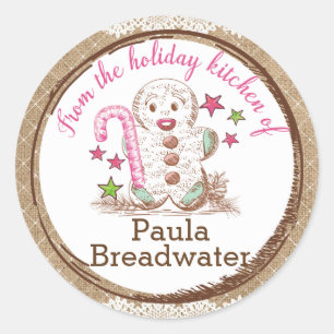 Gingerbread man kerst uit de keuken van ronde sticker
