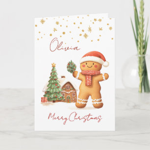 Gingerbread Man Kerstboom Kinderen Feestdagen Kaart
