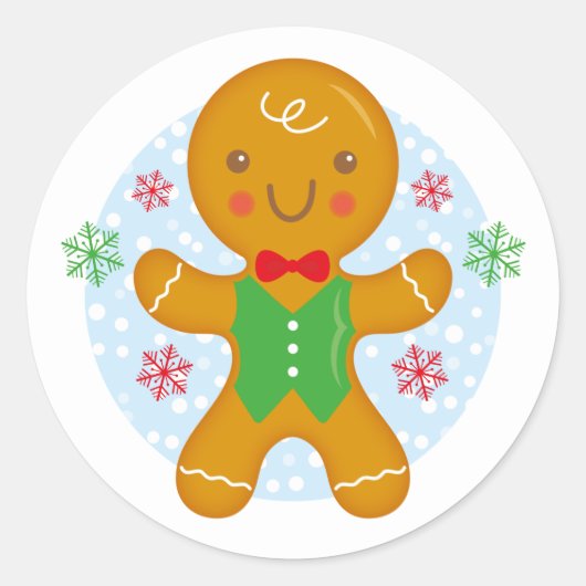 Gingerbread Man Kerstmis Vakantie Ronde Sticker (Voorkant)