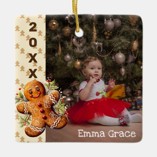 Gingerbread Man Kinder Kerst Foto Ornament (Voorkant)