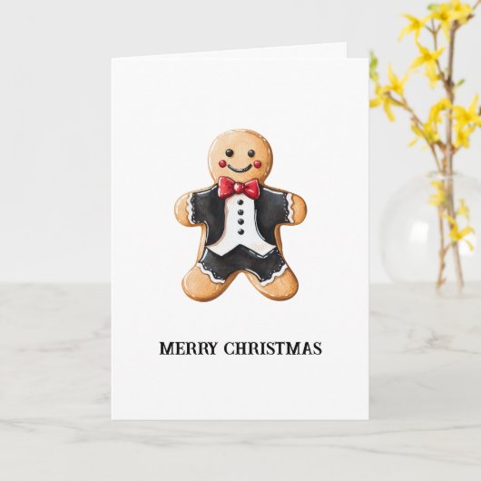 Gingerbread Man Koekje in Tuxedo Kaart (Gele Bloem)