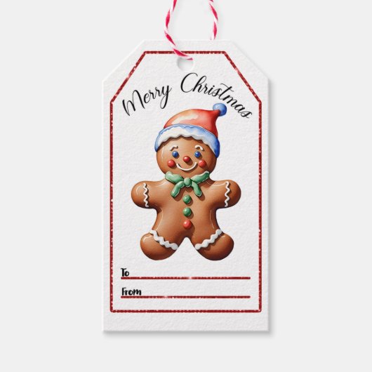 Gingerbread Man Merry Christmas label Cadeaulabel (Voorkant)