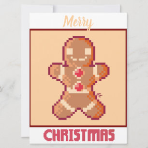 GingerBread Man, Merry Christmas pixel art Feestdagenkaart