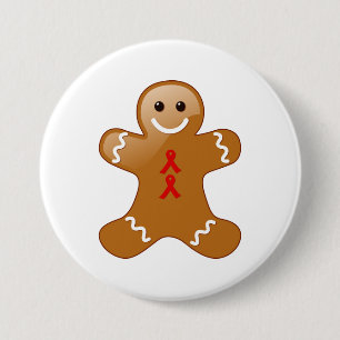 Gingerbread Man met Red Awareness Ribbons Ronde Button 7,6 Cm