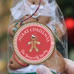 Gingerbread Man met Santa Hat Vrolijk Kerstfeest Ronde Sticker