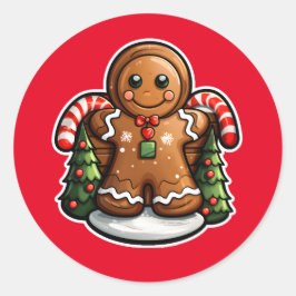 Gingerbread man met snoepjes ronde sticker
