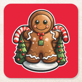 Gingerbread man met snoepjes vierkante kartonnen onderzetter