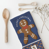 Gingerbread Man Navy Monogram Vrolijk Kerstfeest Theedoek