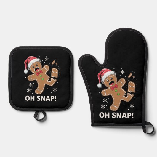 Gingerbread Man Oh Snap Kerstmis Grappig Cookie Ovenwant & Pannenlap Set (Voorkant)
