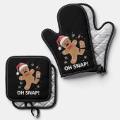 Gingerbread Man Oh Snap Kerstmis Grappig Cookie Ovenwant & Pannenlap Set (Voorkant / Achterkant)