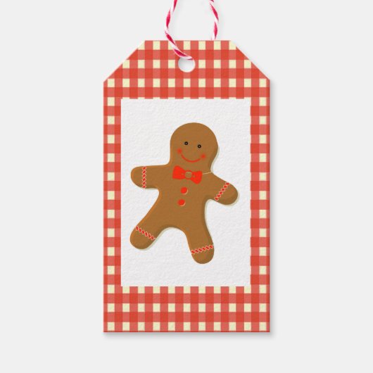Gingerbread Man op Gingham Cadeaulabel (Voorkant)