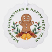 GINGERBREAD MAN OP WIT, GEPERSONALISEERDE KERST ORNAMENT KAART (Voorkant)