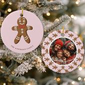 Gingerbread Man Pink Polka Dot Kerstfoto Keramisch Ornament