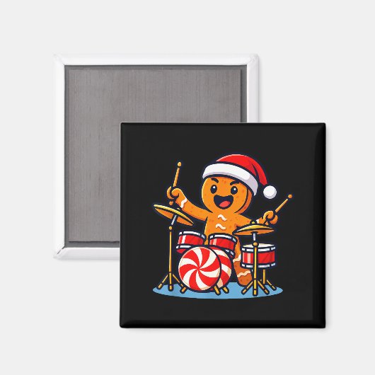 Gingerbread Man Playing Drums Magneet (Voorkant / Achterkant)