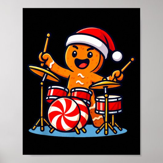 Gingerbread Man Playing Drums  Poster (Voorkant)