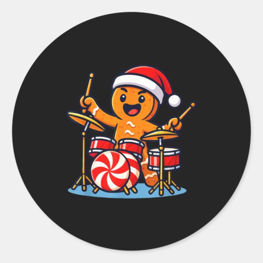 Gingerbread Man Playing Drums  Ronde Sticker (Voorkant)