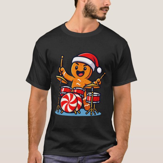 Gingerbread Man Playing Drums T-shirt (Voorkant)