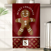 Gingerbread Man Red Monogram Vrolijk Kerstfeest Theedoek