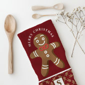 Gingerbread Man Red Monogram Vrolijk Kerstfeest Theedoek