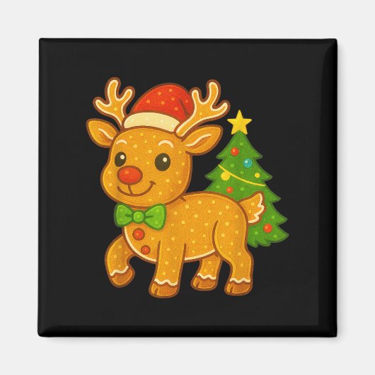 Gingerbread Man Reindeer Santa Hat Christmas Tree Magneet (Voorkant)