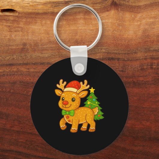 Gingerbread Man Reindeer Santa Hat Christmas Tree Sleutelhanger (Voorkant)