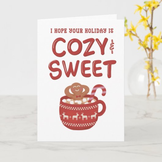 Gingerbread Man Relaxing In Mug Christmas Holiday Kaart (Gele Bloem)