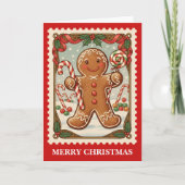 Gingerbread Man Retro Postzegel Kerstmis Feestdagen Kaart (Voorkant)
