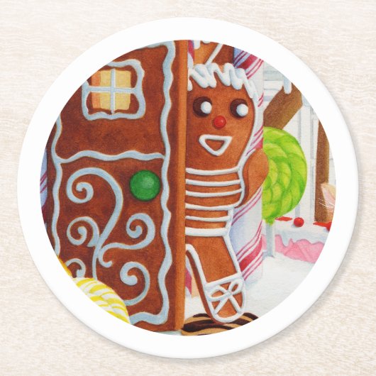 GINGERBREAD MAN Rond Papier Onderzetters (Voorkant)