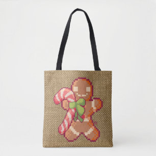 Gingerbread man, Santa, Christmas, Pixel Art Draagtas
