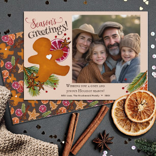 Gingerbread Man Seizoenen Groeten Foto Kerstmis Feestdagenkaart