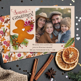 Gingerbread Man Seizoenen Groeten Foto Kerstmis Feestdagenkaart