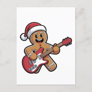 Gingerbread Man Speel Gitaar Elektrische Kerst Feestdagenkaart