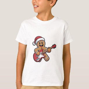 Gingerbread Man Speel Gitaar Elektrische Kerst T-shirt