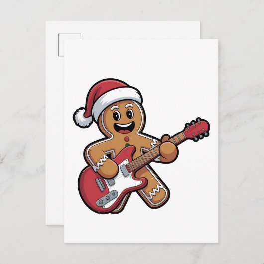 Gingerbread Man Speel Gitaar Elektrische Kerst Uitnodiging Briefkaart (Voorkant / Achterkant)