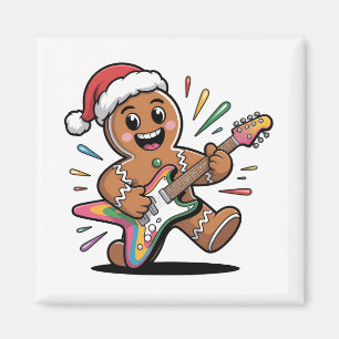 Gingerbread Man Speelt Gitaar Elektrische Kerstman Magneet