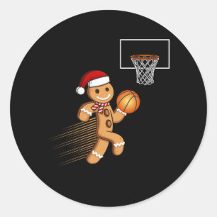 Gingerbread Man Spelen Basketbal Kerstmis Cooki Ronde Sticker
