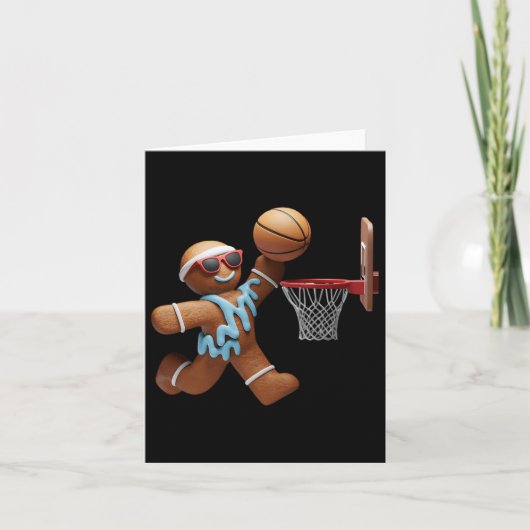 Gingerbread Man Spelen Basketbal Kerstmis Kerstmis Kaart (Voorkant)