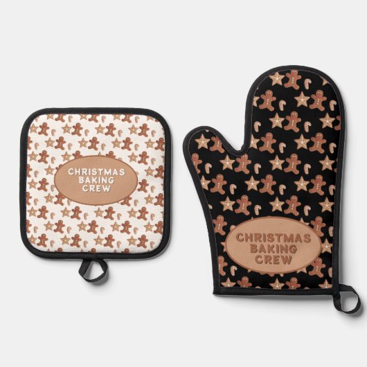Gingerbread Man, Star & Candy Cane Cookie Pattern Ovenwant & Pannenlap Set (Voorkant)