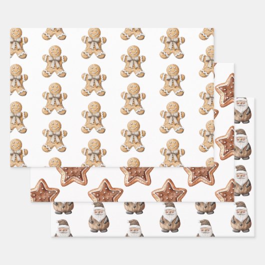 Gingerbread Man Star Kerstman Inpakpapier Vel (Set)