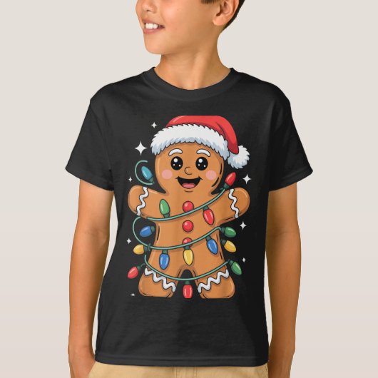 Gingerbread Man Tangled Christmas Lights  T-shirt (Voorkant)
