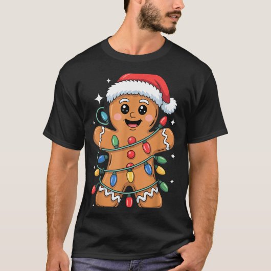 Gingerbread Man Tangled Christmas Lights  T-shirt (Voorkant)