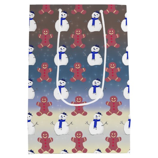 Gingerbread Mannen en Sneeuwmannen, Kerstcadeauzak Medium Cadeauzakje (Achterkant)