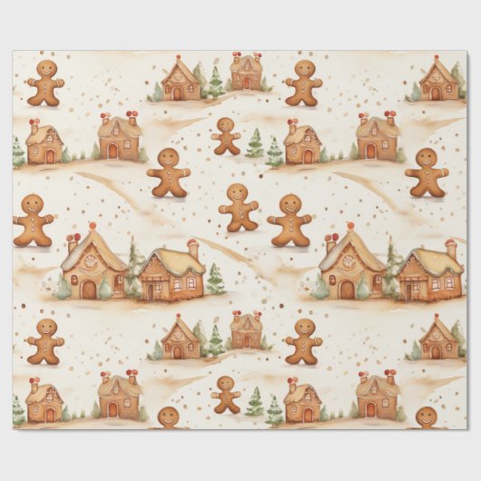 Gingerbread Mannen Huizen Kerst Verpakking Papier (Vlak)