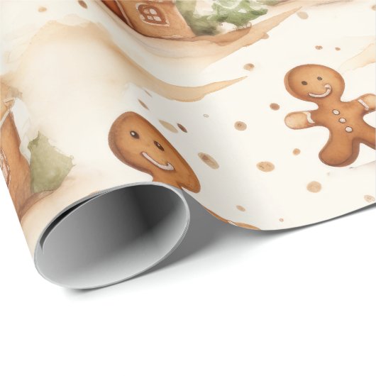 Gingerbread Mannen Huizen Kerst Verpakking Papier (Rol Hoek)