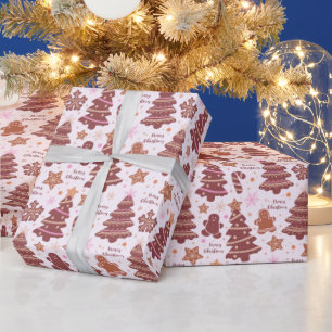 Gingerbread Mannen Kerstbomen Vrolijk Kerstfeest Cadeaupapier