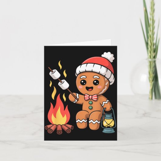 Gingerbread Marshmallow Roaster Camng Christmas Kaart (Voorkant)