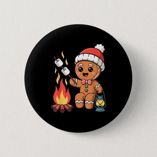 Gingerbread Marshmallow Roaster Camng Christmas  Ronde Button 5,7 Cm (Voorkant)