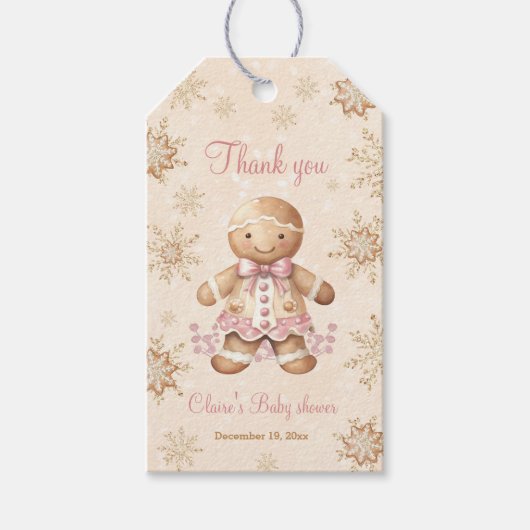 Gingerbread Meisje Kerst Baby shower Labels Cadeaulabel (Voorkant)