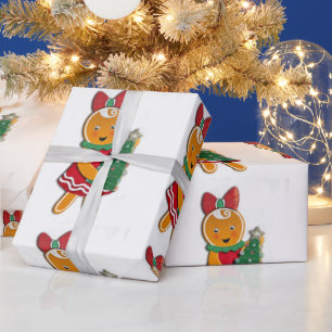Gingerbread Meisje met kerstboom Cadeaupapier